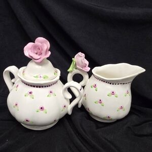 Floral Ceramic Teapot and Creamer Set